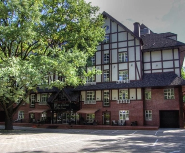 Chalet-style facade of Park Hotel Holosiivskyi in Kyiv