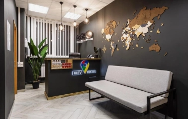 Reception with the Kyiv Hostel logo in Kyiv