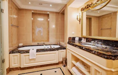 Bathroom in classic style at the Fairmont Grand Hotel in Kyiv