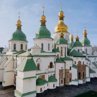 Saint Sophia Cathedral in Kyiv - exterior view with green roofs and golden domes