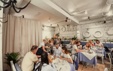 Chornomorka - nautical themed interior featuring a fresh seafood counter display