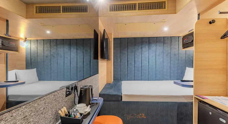 Bright single room at the IQ Hotel in Kyiv with minimalist design