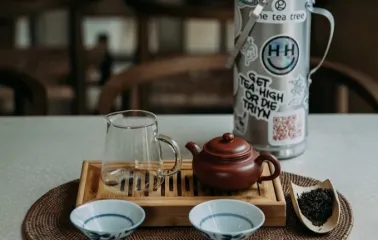 One Tea Tree - tea set with clay teapot and cups on bamboo tray