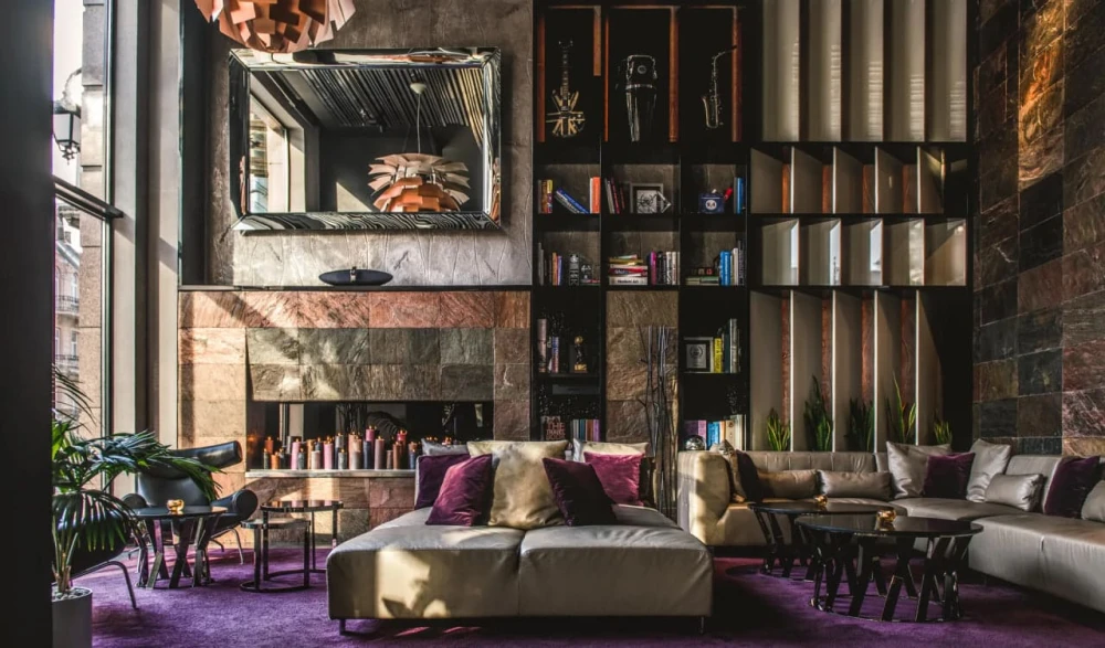 Stylish lobby of 11 Mirrors Design Hotel in Kyiv with designer furniture