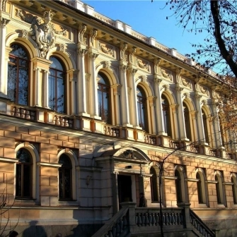 Facade of the Khanenko Museum in Kyiv in a historic building