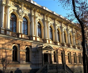 Facade of the Khanenko Museum in Kyiv in a historic building