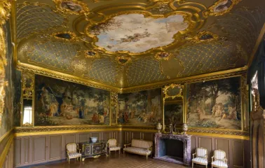 The Golden Hall of the Khanenko Museum with luxurious paintings and antique furniture