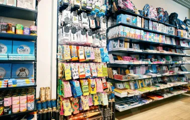 UAmade in Kyiv - display rack packed with pairs of colorful novelty socks