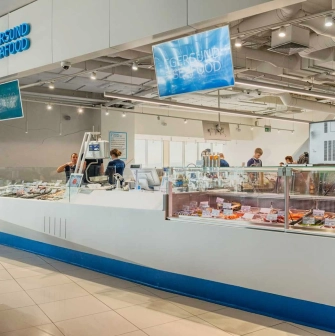 Egersund - display of various fresh whole fish on ice ready for purchase