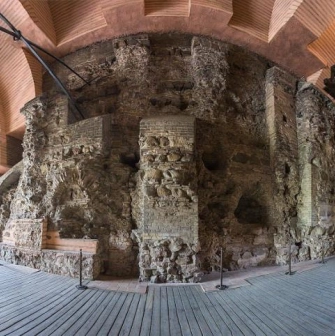 The exhibition of preserved wall fragments in the Golden Gate in Kyiv