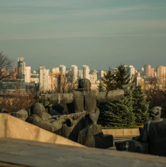Park of Eternal Glory in Kyiv - bronze sculpture group of soldiers in battle poses
