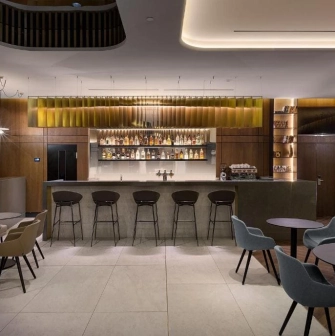 Bar area of Radisson Blu Hotel in the center of Kyiv