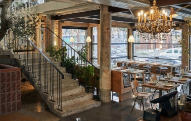 Modern interior of the Shalom restaurant in Kyiv