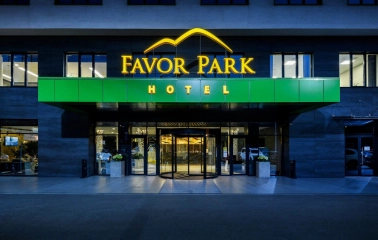 Favor Park Hotel - main entrance and facade with prominent signage