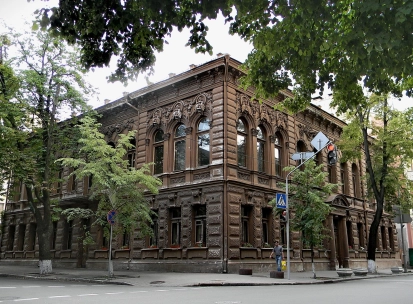 Chocolate house - historic brown mansion with rich Renaissance decor on the facade