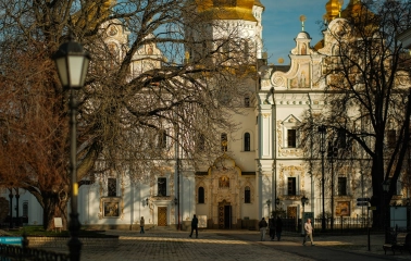 Kyiv Pechersk Lavra - exterior view of the Dormition Cathedral with its golden domes